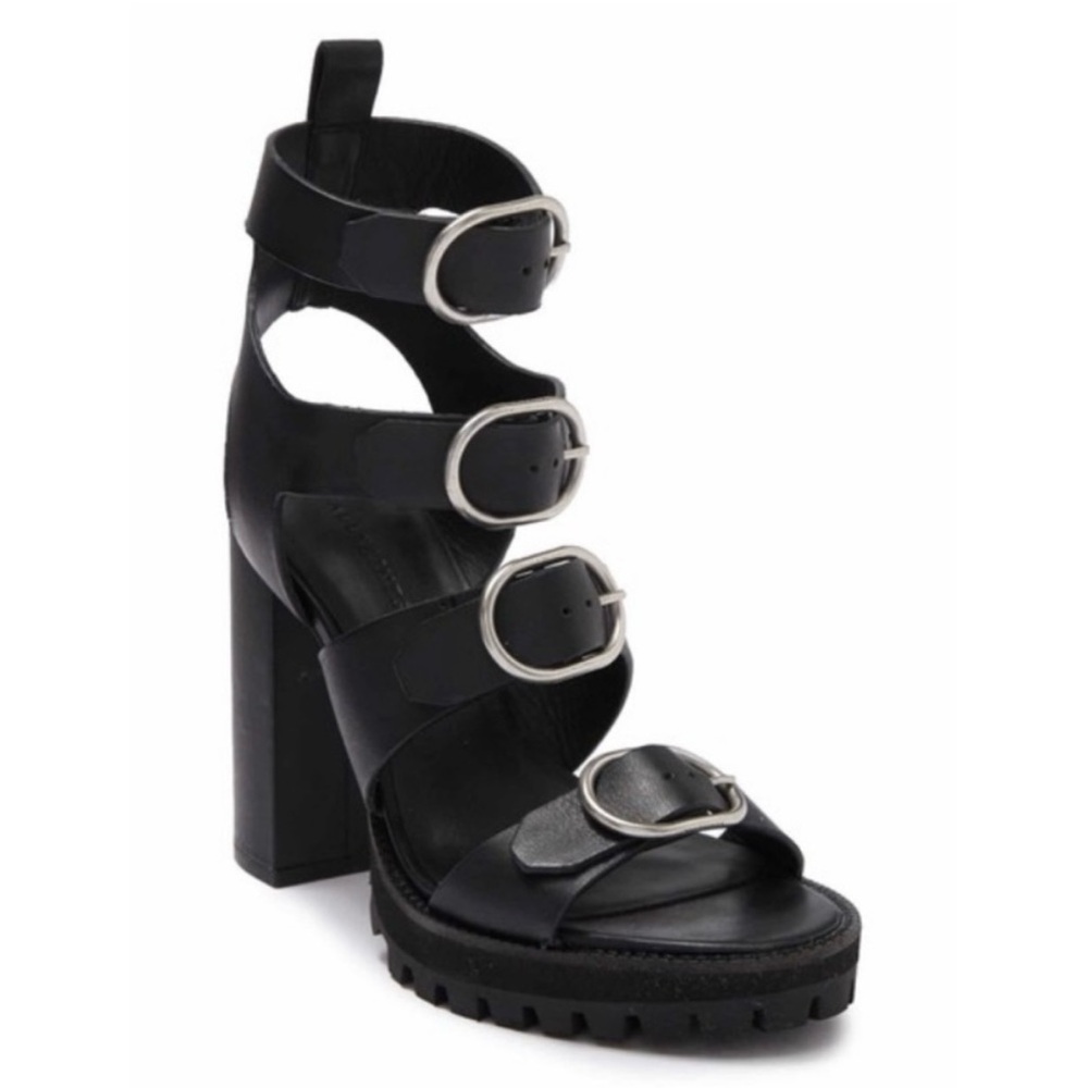 NWT, All Saints Osuna, Black Strappy, Block Heeled Sandals
